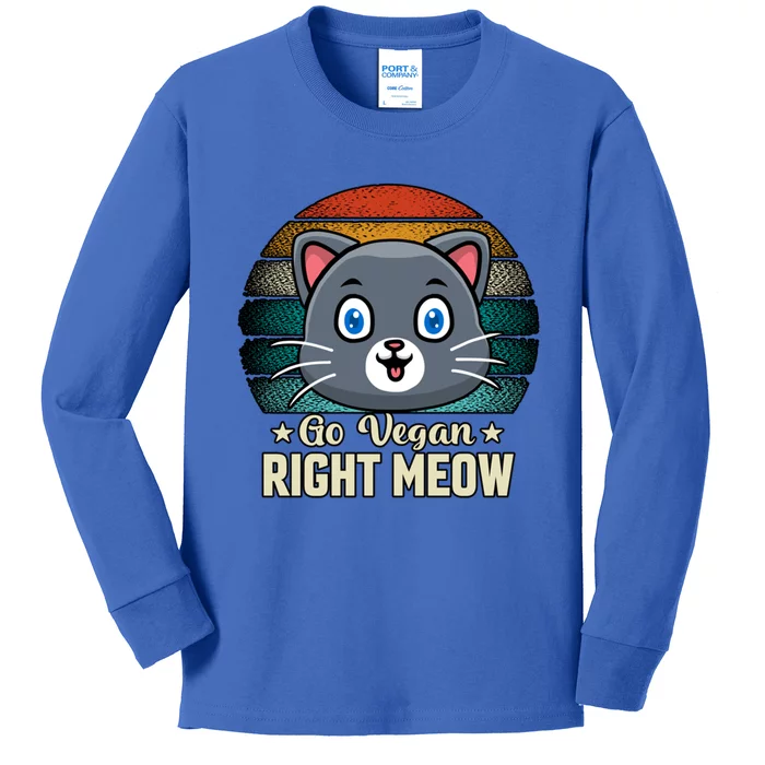 Go Vegan Right Meow Vegan Funny Saying Meaningful Gift Kids Long Sleeve Shirt