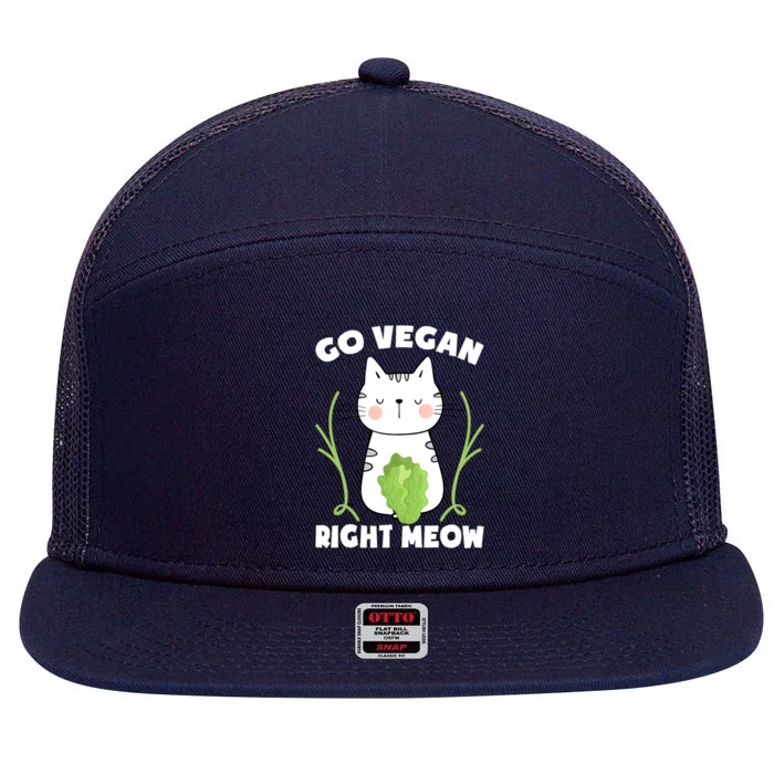 Go Vegan Right Meow Funny Vegan Cat Vegan Gift 7 Panel Mesh Trucker Snapback Hat