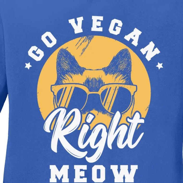 Go Vegan Right Meow Funny Gift Vegetarian Fan Vegan Life Meaningful Gift Ladies Long Sleeve Shirt