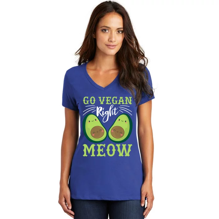 Go Vegan Right Meow Veganism Design For Vegans Funny Gift Women's V-Neck T-Shirt