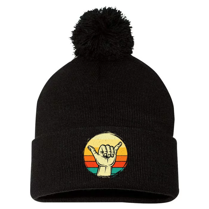 Good Vibe Shaka Hand Sign Surfing Lover Surfboard Surfers Pom Pom 12in Knit Beanie