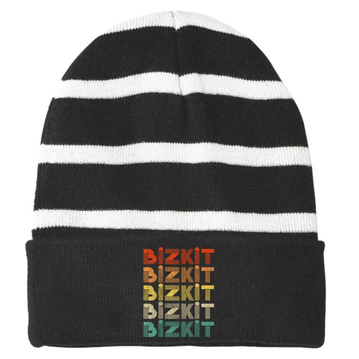 Grunge Vintage Style Black Striped Beanie with Solid Band