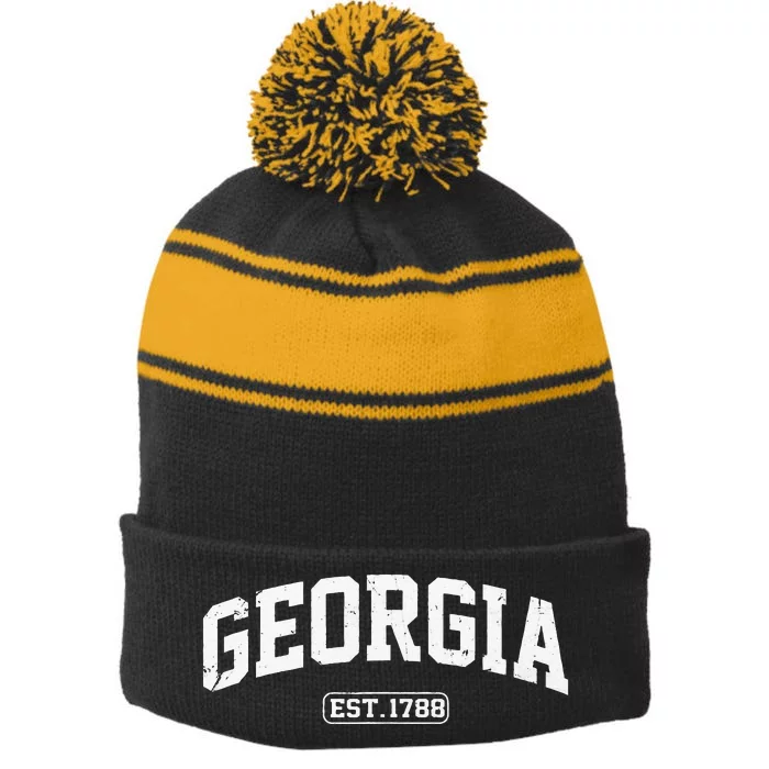 Georgia Vintage State Athletic Style Stripe Pom Pom Beanie