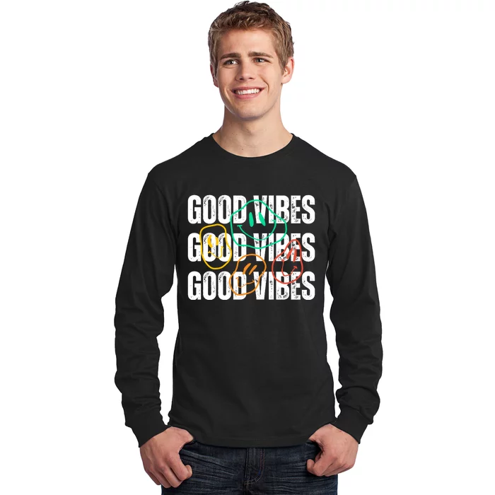 Good Vibes Smiley Retro Vintage Long Sleeve Shirt