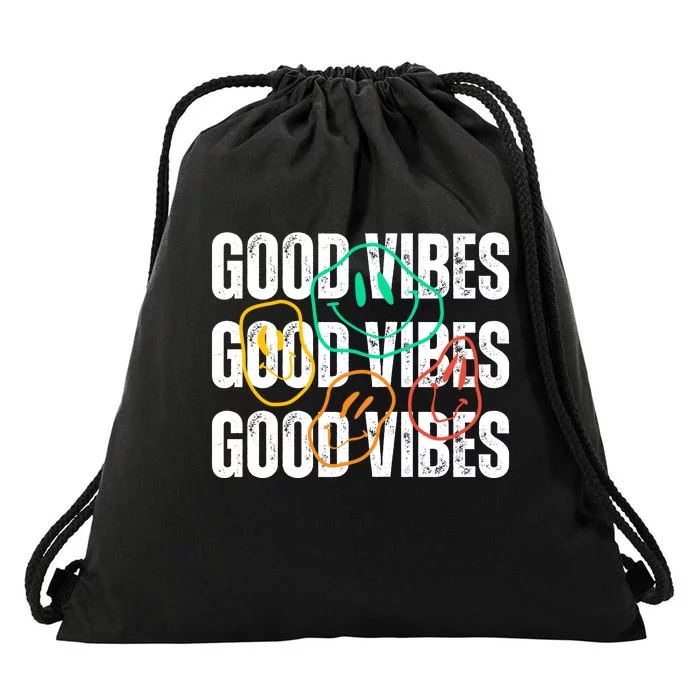 Good Vibes Smiley Retro Vintage Drawstring Bag