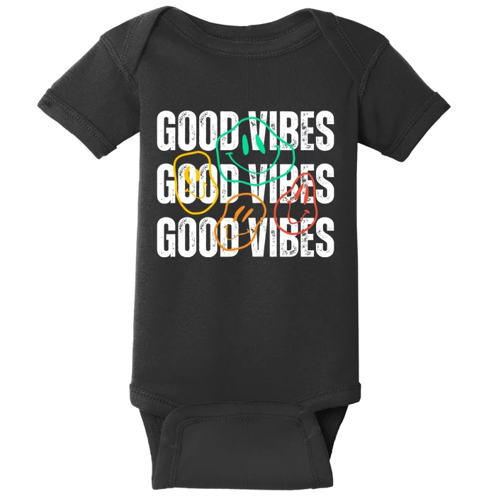 Good Vibes Smiley Retro Vintage Baby Bodysuit