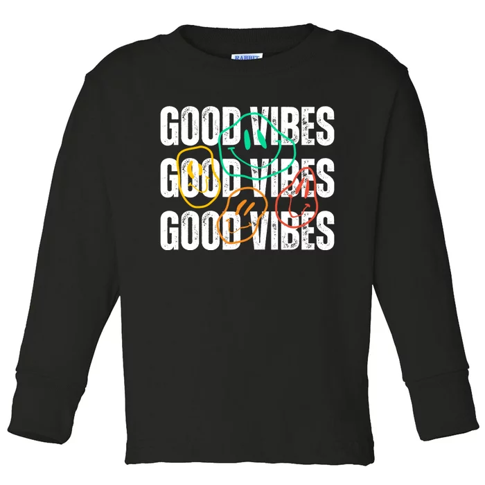 Good Vibes Smiley Retro Vintage Toddler Long Sleeve Shirt