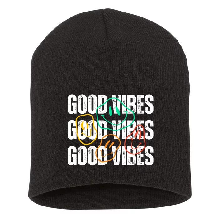 Good Vibes Smiley Retro Vintage Short Acrylic Beanie