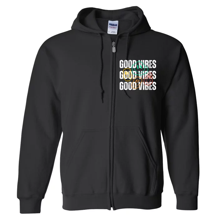 Good Vibes Smiley Retro Vintage Full Zip Hoodie