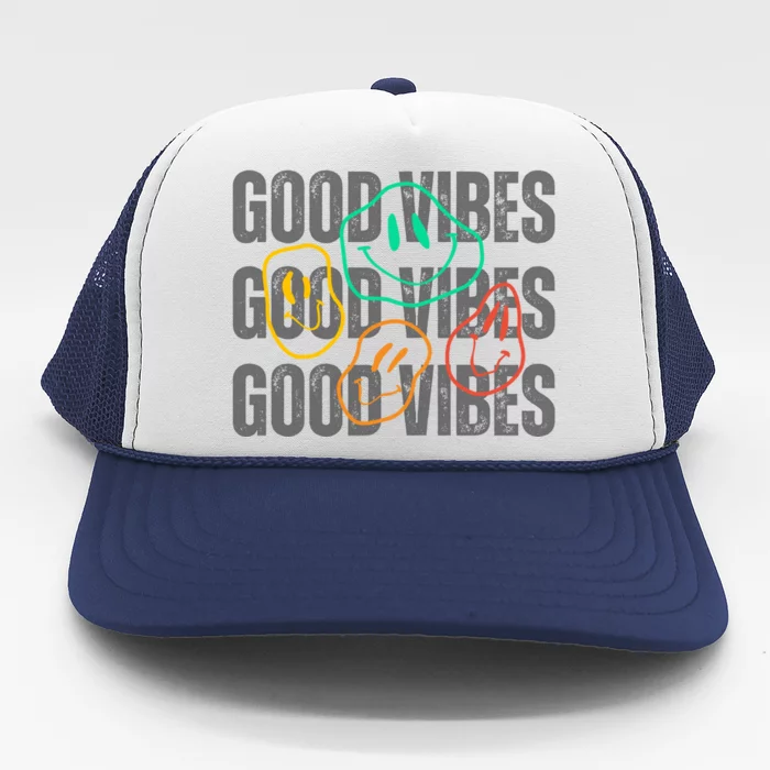 Good Vibes Smiley Retro Vintage Trucker Hat