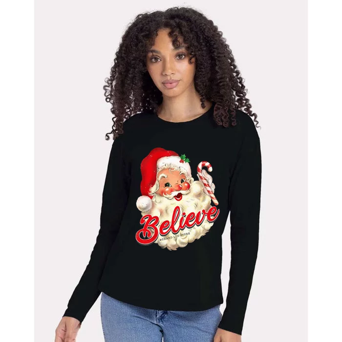 Groovy Vintage Santa Claus Merry Christmas Womens Cotton Relaxed Long Sleeve T-Shirt