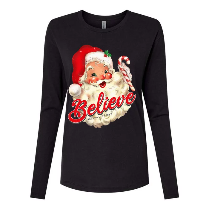 Groovy Vintage Santa Claus Merry Christmas Womens Cotton Relaxed Long Sleeve T-Shirt