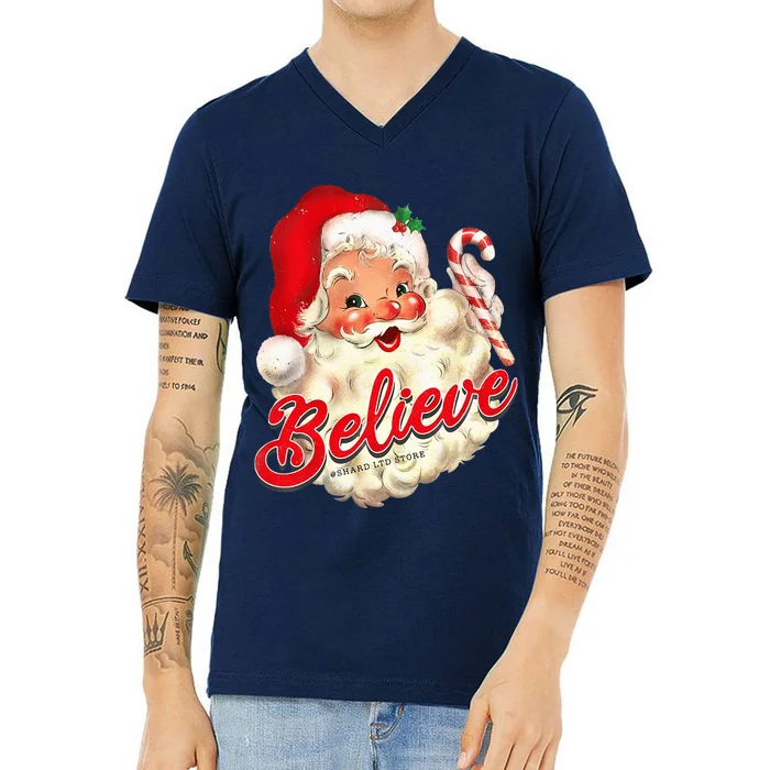 Groovy Vintage Santa Claus Merry Christmas V-Neck T-Shirt