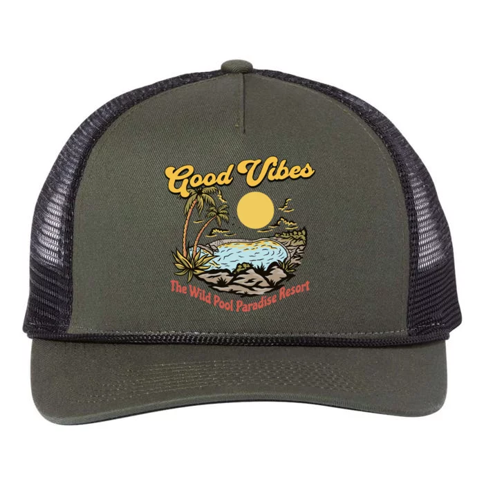 Good Vibes The Wild Pool Paradise Resort Retro Rope Trucker Hat Cap