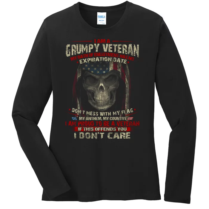 Grumpy Veteran USA Flag Ladies Long Sleeve Shirt