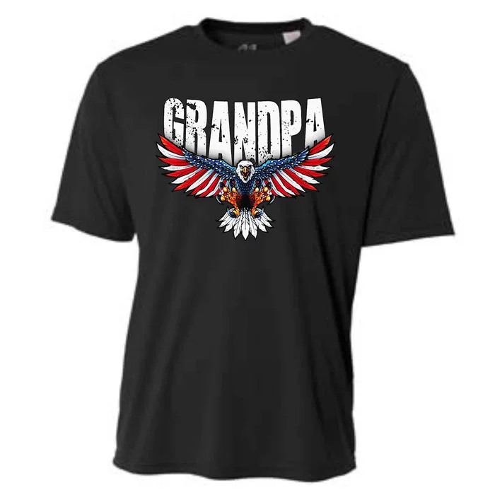 Grandpa Vintage USA Flag Bald Eagle Patriotic 4th Of July Cooling Performance Crew T-Shirt