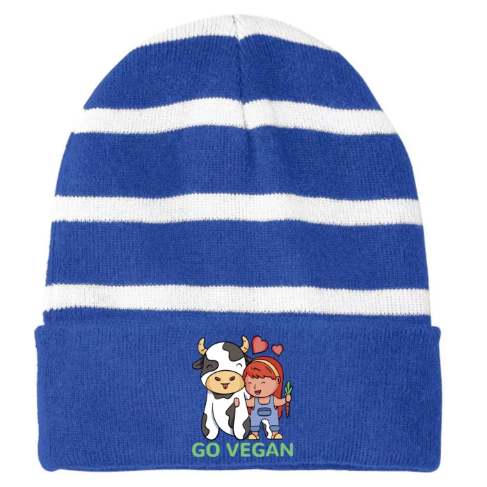 Go Vegan Veggie Lover Vegan Gift Striped Beanie with Solid Band