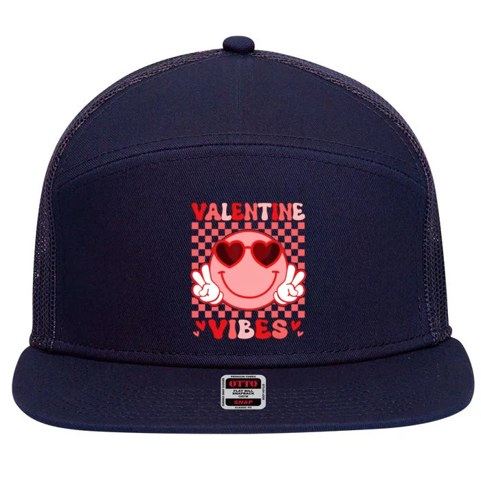 Groovy Valentine Vibes Valentines Day 7 Panel Mesh Trucker Snapback Hat