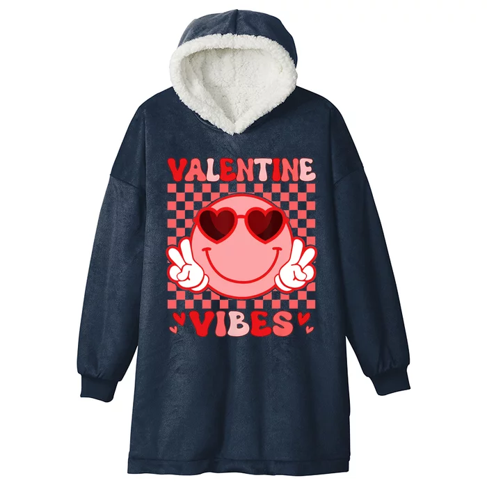 Groovy Valentine Vibes Valentines Day Hooded Wearable Blanket