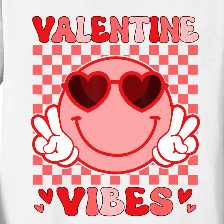 Groovy Valentine Vibes Valentines Day Kids Long Sleeve Shirt