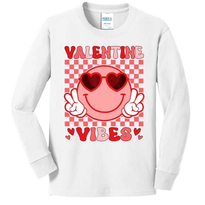 Groovy Valentine Vibes Valentines Day Kids Long Sleeve Shirt