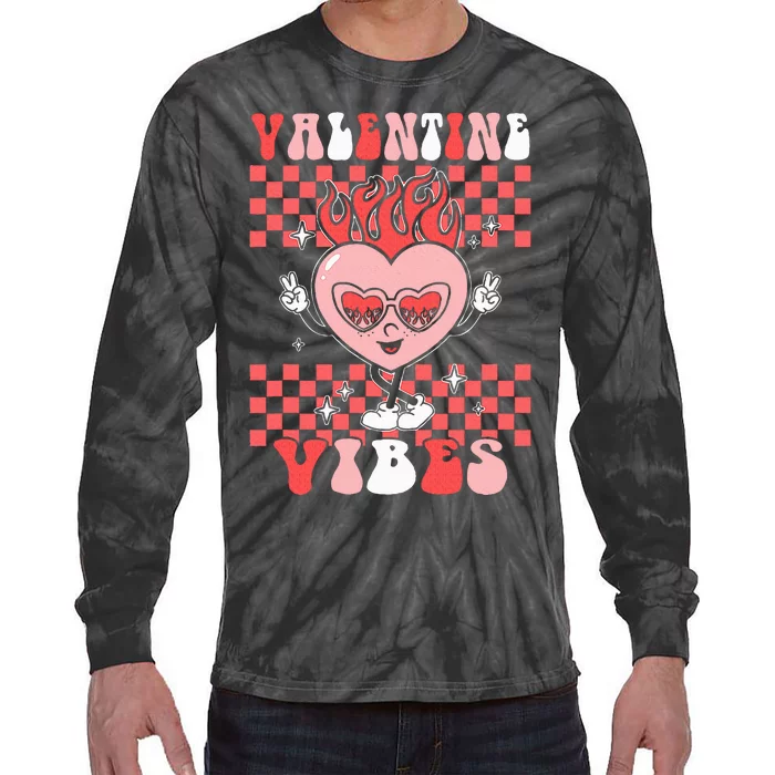 Groovy Valentine Vibes Valentines Day Retro Gift Tie-Dye Long Sleeve Shirt