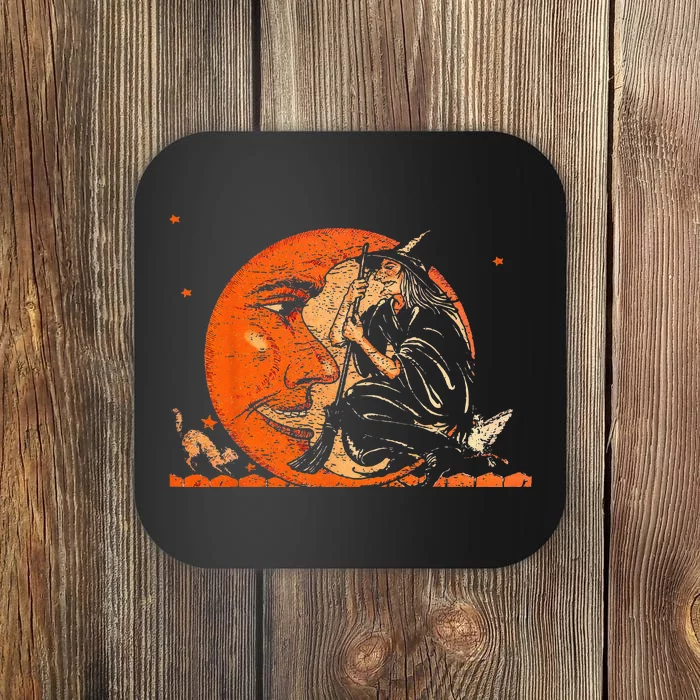 Great Vintage Witch And Moon Halloween Design Coaster