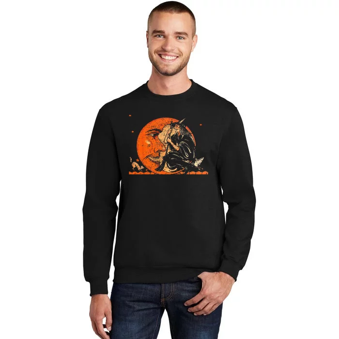 Great Vintage Witch And Moon Halloween Design Tall Sweatshirt