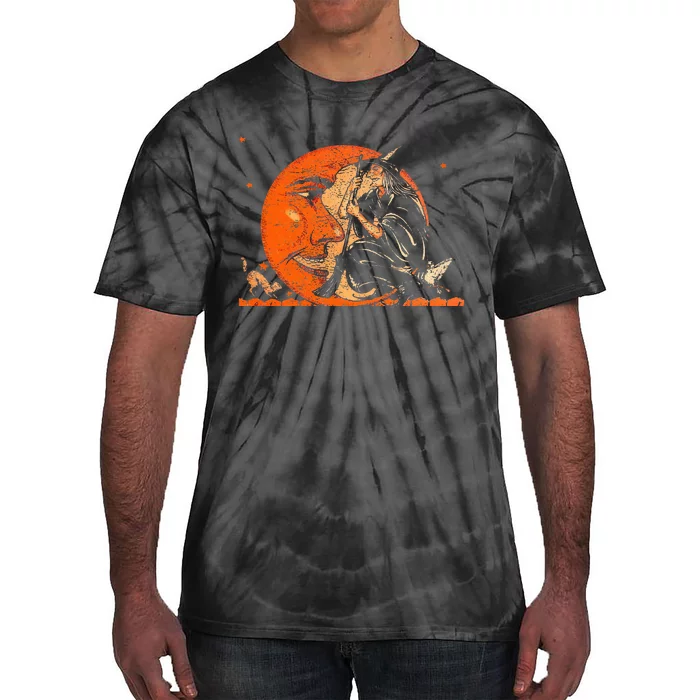 Great Vintage Witch And Moon Halloween Tie-Dye T-Shirt