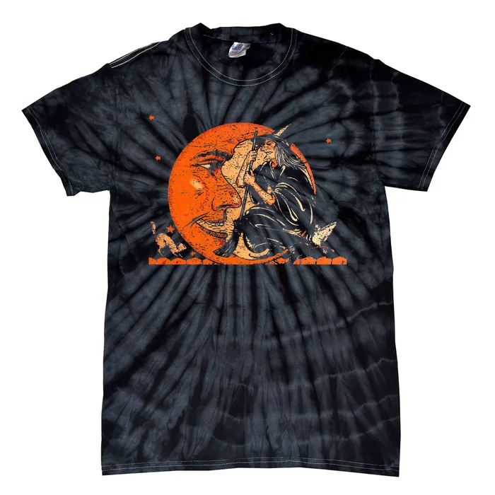 Great Vintage Witch And Moon Halloween Tie-Dye T-Shirt