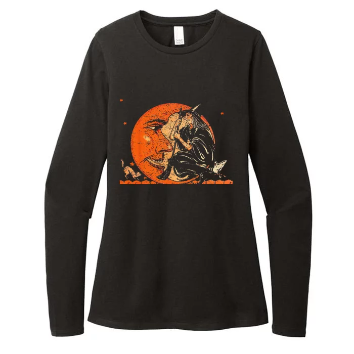 Great Vintage Witch And Moon Halloween Design Womens CVC Long Sleeve Shirt