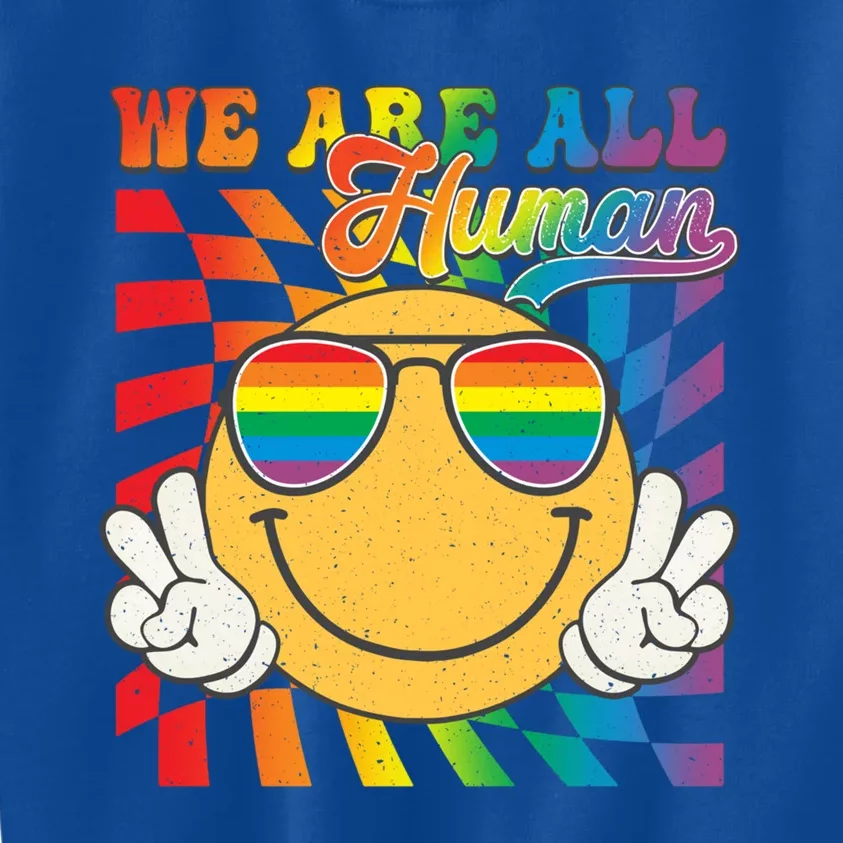 Groovy We Are All Hu Proud Lgbt Inspirational Pride Month Cute Gift Kids Sweatshirt