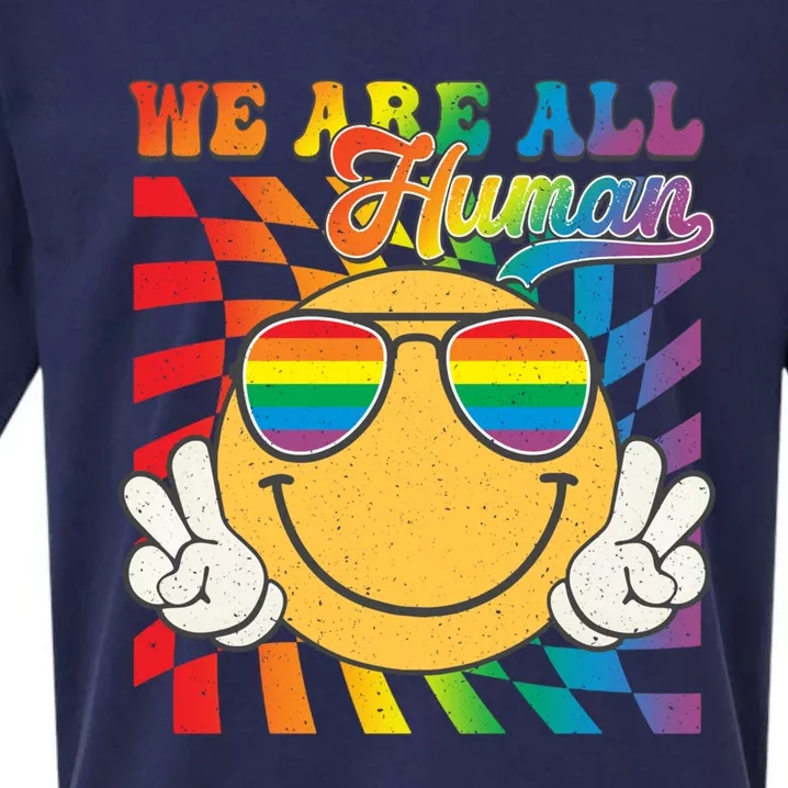 Groovy We Are All Hu Proud Lgbt Inspirational Pride Month Cute Gift Sueded Cloud Jersey T-Shirt