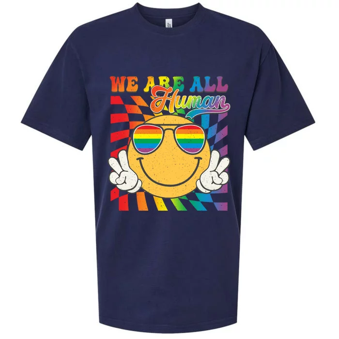 Groovy We Are All Hu Proud Lgbt Inspirational Pride Month Cute Gift Sueded Cloud Jersey T-Shirt