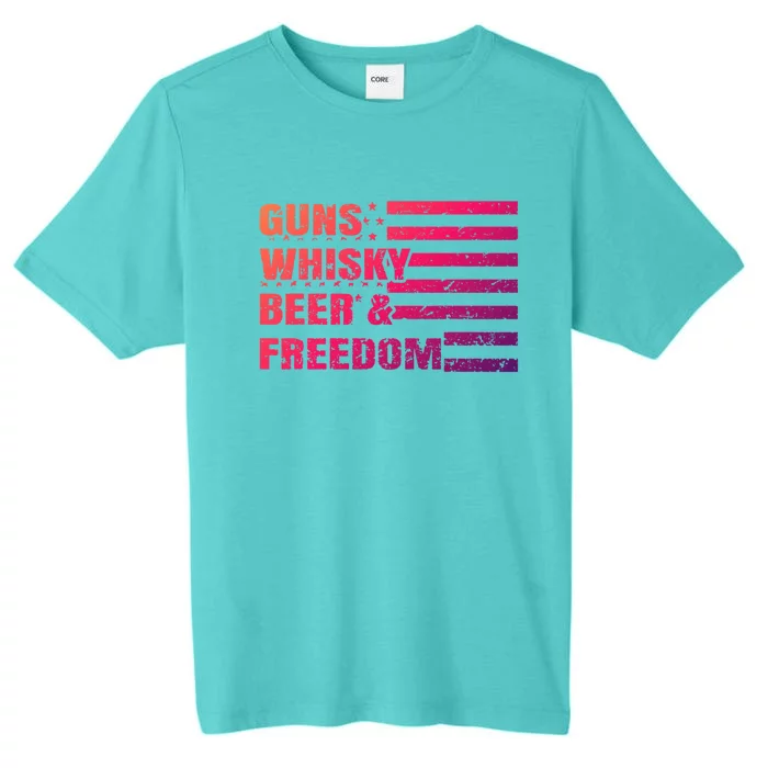 Gun Whisky Beer And Freedom American Flag Cool Gift For Guys Gift ChromaSoft Performance T-Shirt