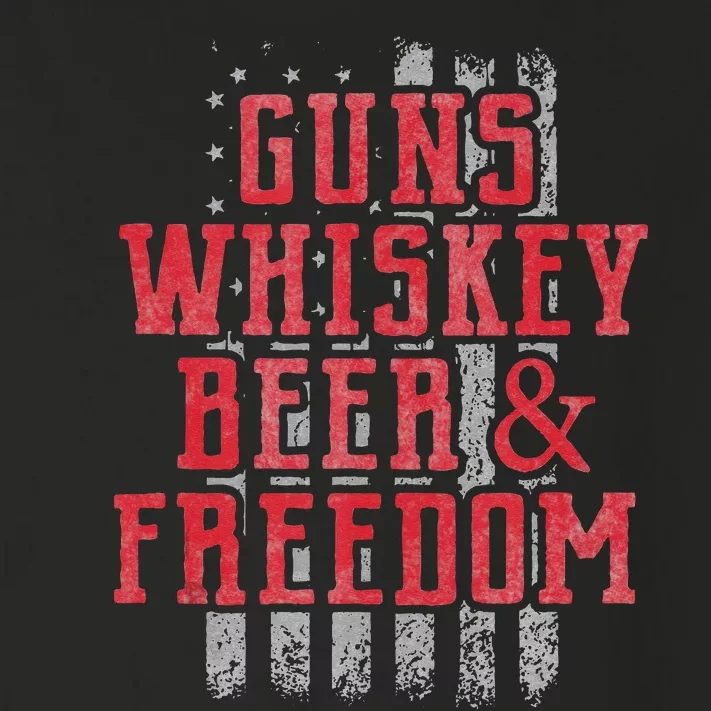 Guns Whiskey Beer And Freedom Veteran US Flag 4th Of July Toddler Long Sleeve Shirt