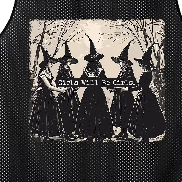 Girl Will Be Girl Witch Halloween Funny Witchy Vibes Women Mesh Reversible Basketball Jersey Tank