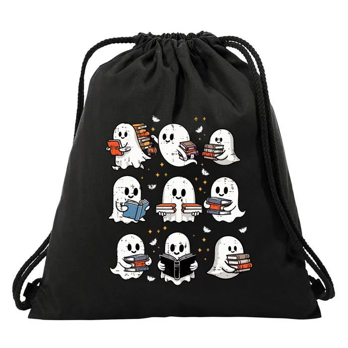 Ghosts With Books Library Halloweenteacher Drawstring Bag