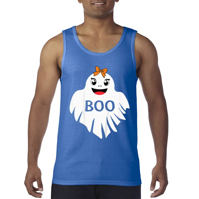 Ghost with Bow Boo Girl Halloween Costume Funny Tank Top