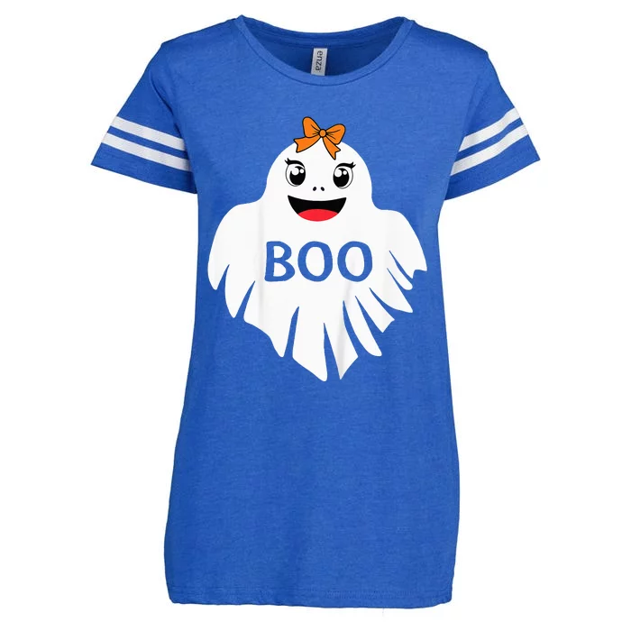 Ghost with Bow Boo Girl Halloween Costume Funny Enza Ladies Jersey Football T-Shirt