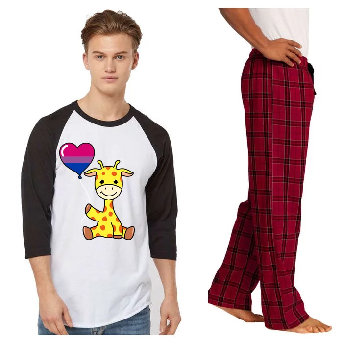 Giraffe With Bisexual Pride Balloon Gift Raglan Sleeve Pajama Set