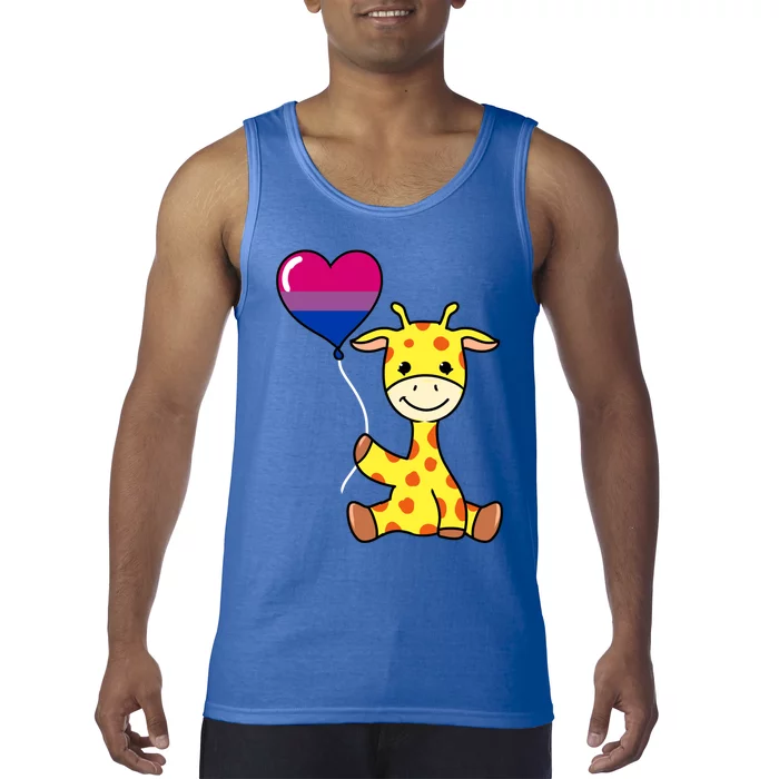 Giraffe With Bisexual Pride Balloon Gift Tank Top