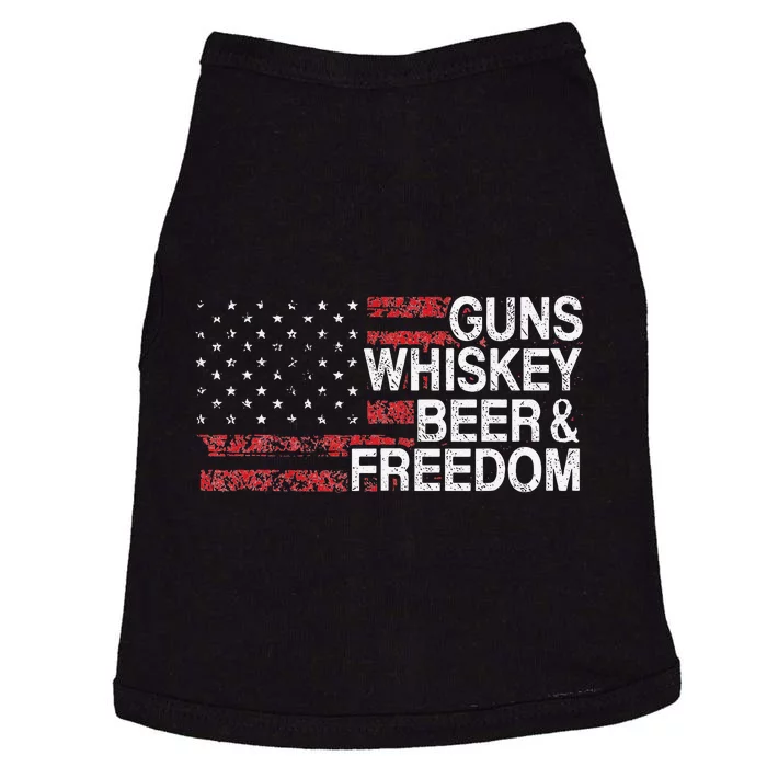 Guns Whiskey Beer And Freedom Veteran US Flag 4th Of July Doggie Tank