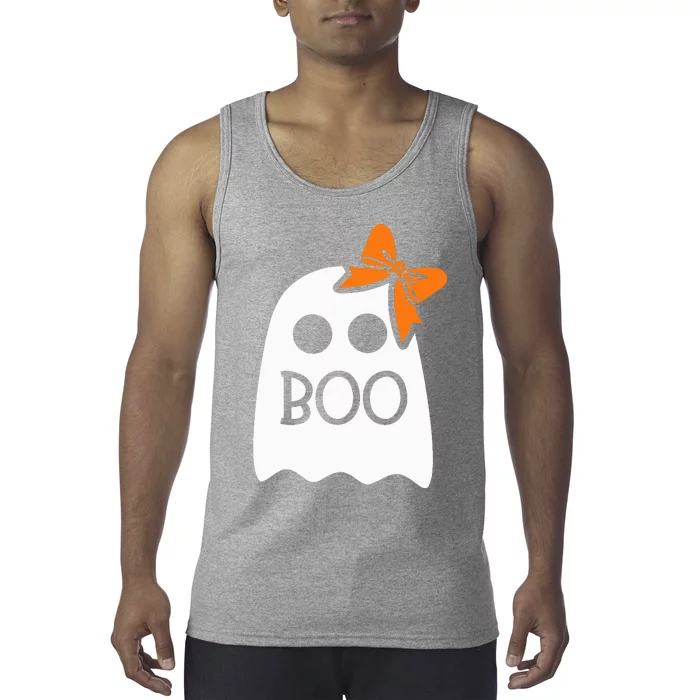 ghost with bow boo halloween costume Tank Top