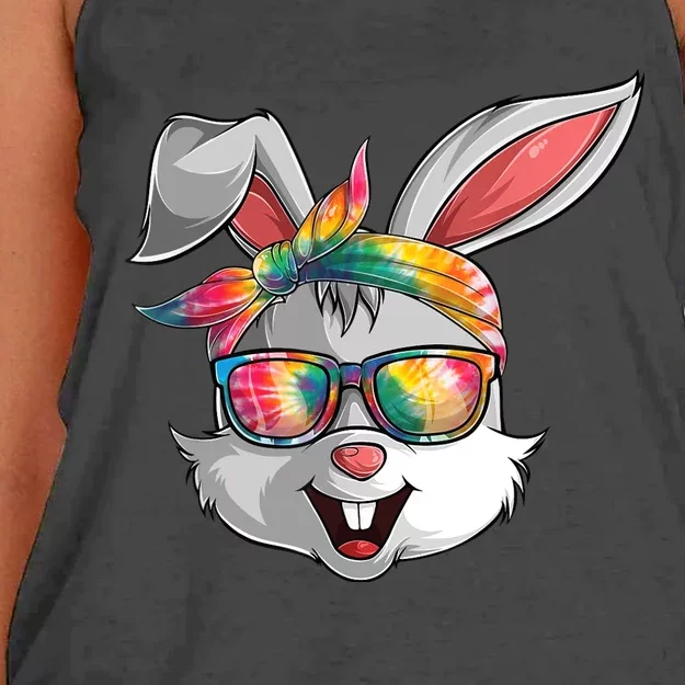 Girl Wo Bunny Face Tie Dye Glasses Easter Day Women's Knotted Racerback Tank