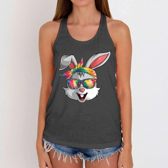 Girl Wo Bunny Face Tie Dye Glasses Easter Day Women's Knotted Racerback Tank