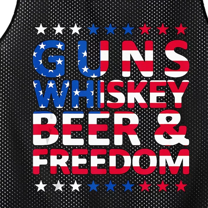 Guns Whiskey Beer And Freedom Veteran US Flag 4th Of July Mesh Reversible Basketball Jersey Tank