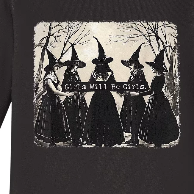 Girl Will Be Girl Funny Witch Halloween Vibes Feminist Gift Baby Long Sleeve Bodysuit