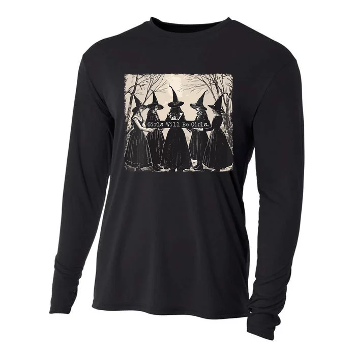 Girl Will Be Girl Witch Halloween Funny Witchy Vibes Women Cooling Performance Long Sleeve Crew