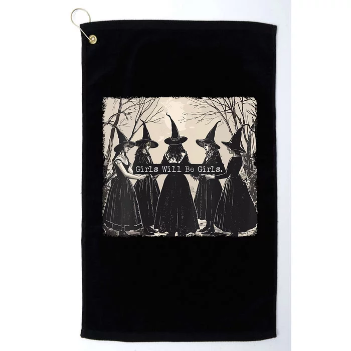 Girl Will Be Girl Witch Halloween Funny Witchy Vibes Women Platinum Collection Golf Towel